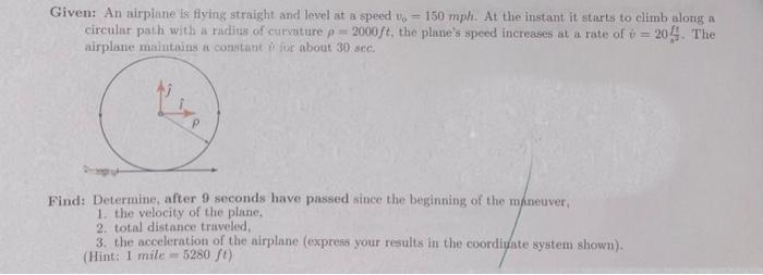 Solved Given: An airplane ls flying straight and level at a | Chegg.com