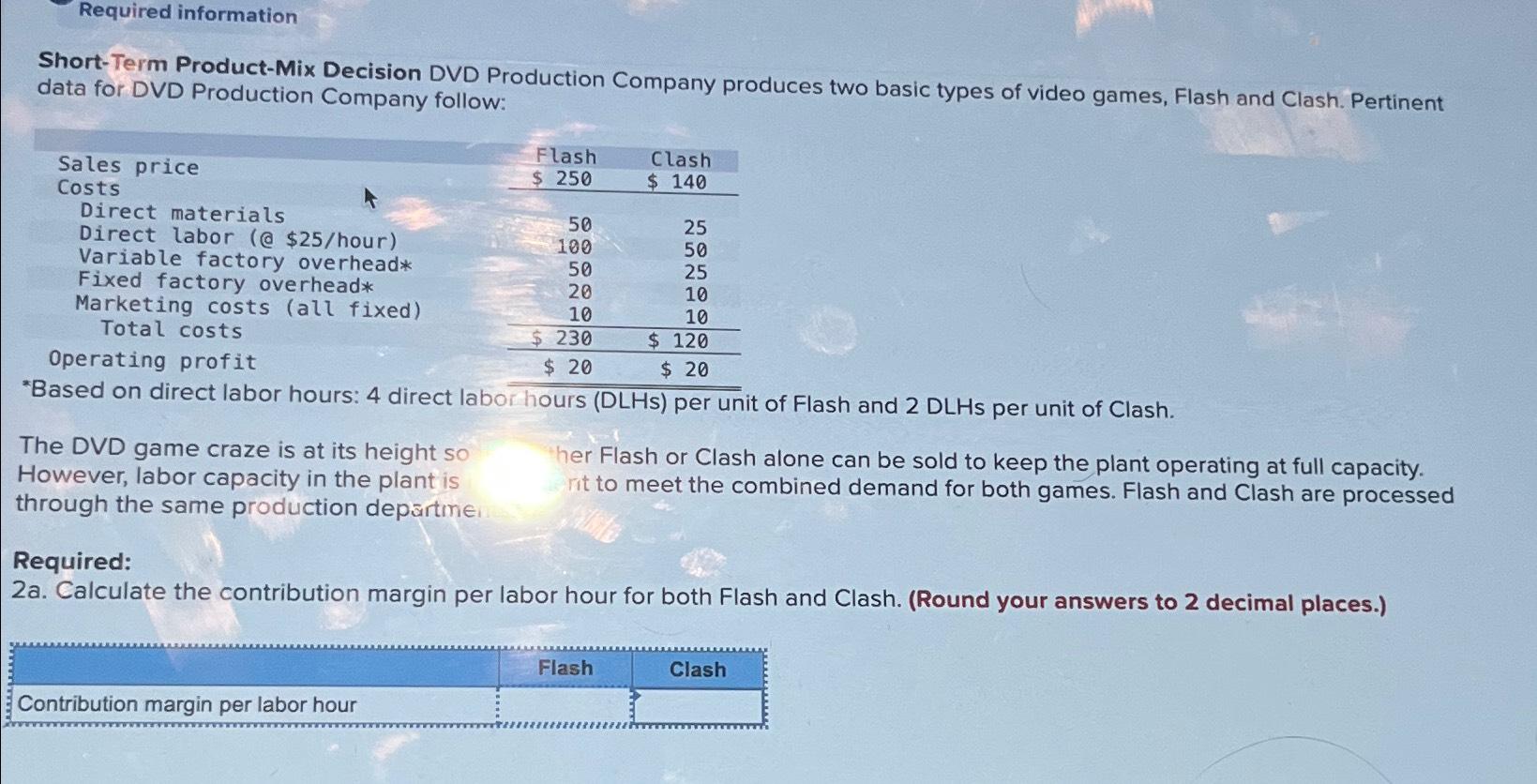 Solved Required informationShortTerm ProductMix Decision