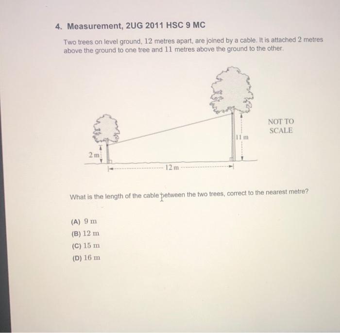 Solved 4. Measurement, 2UG 2011 HSC 9 MC Two trees on level | Chegg.com