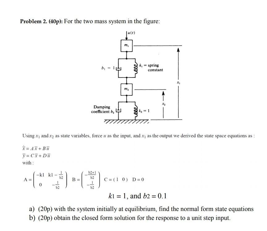 Solved Problem 2. (40p): For the two mass system in the | Chegg.com