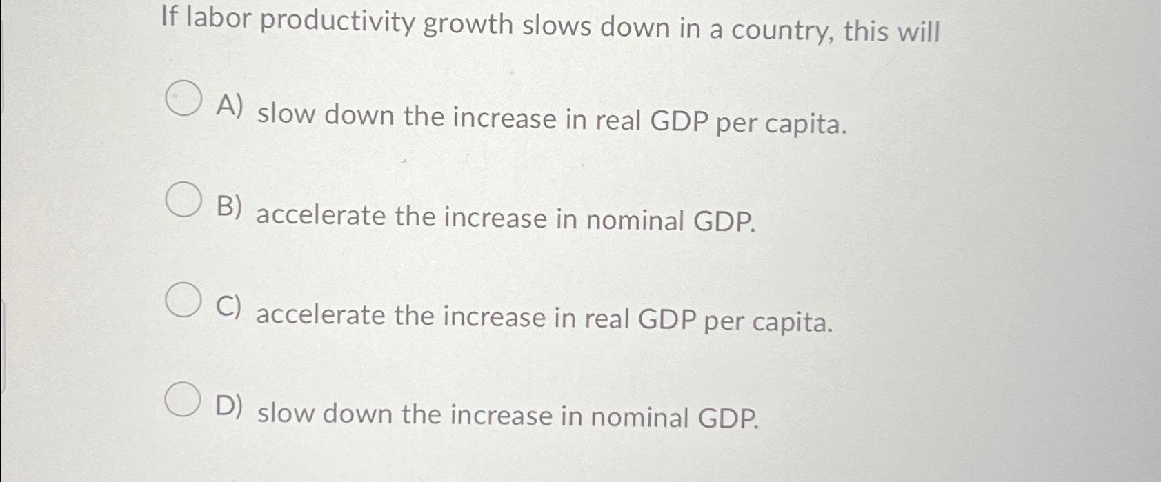 Solved If labor productivity growth slows down in a country, | Chegg.com