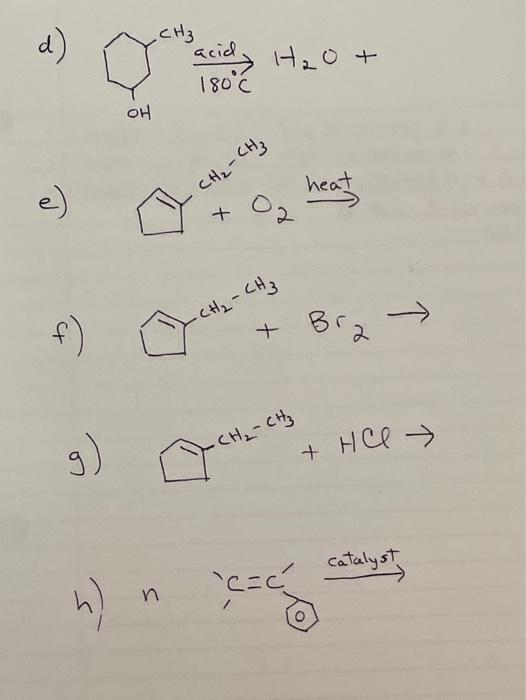 Solved 8. For each of the following complete the reactions | Chegg.com