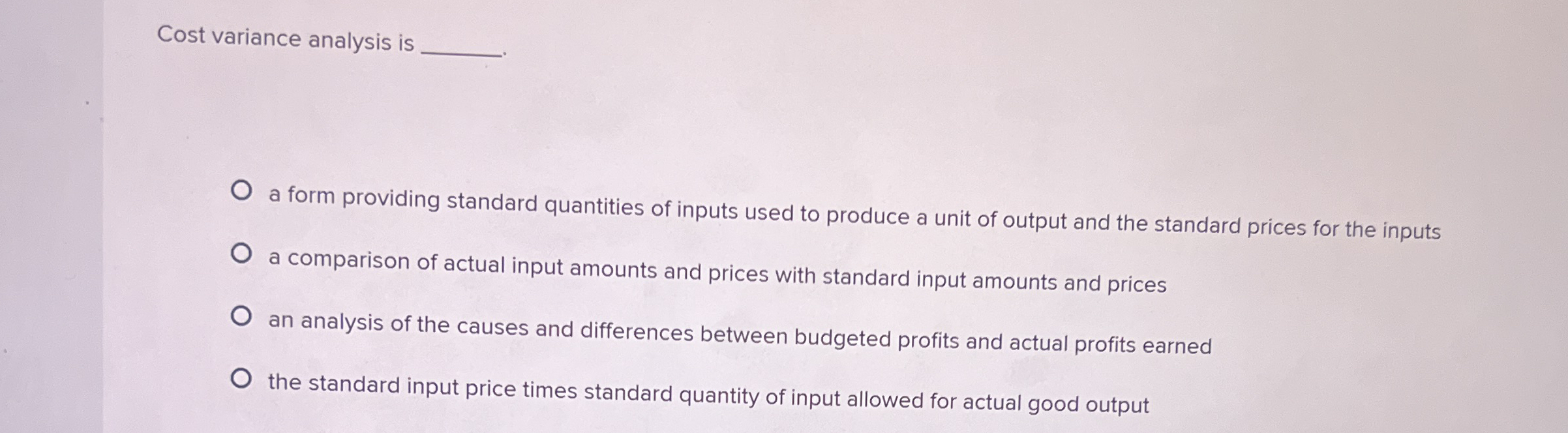 Solved Cost variance analysis is a form providing standard | Chegg.com