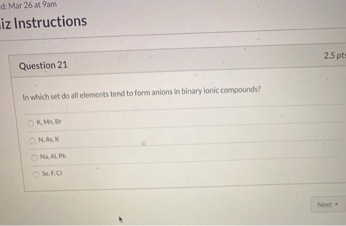 Solved ed: Mar 26 at 9am iz Instructions 2.5 pts Question 21 | Chegg.com