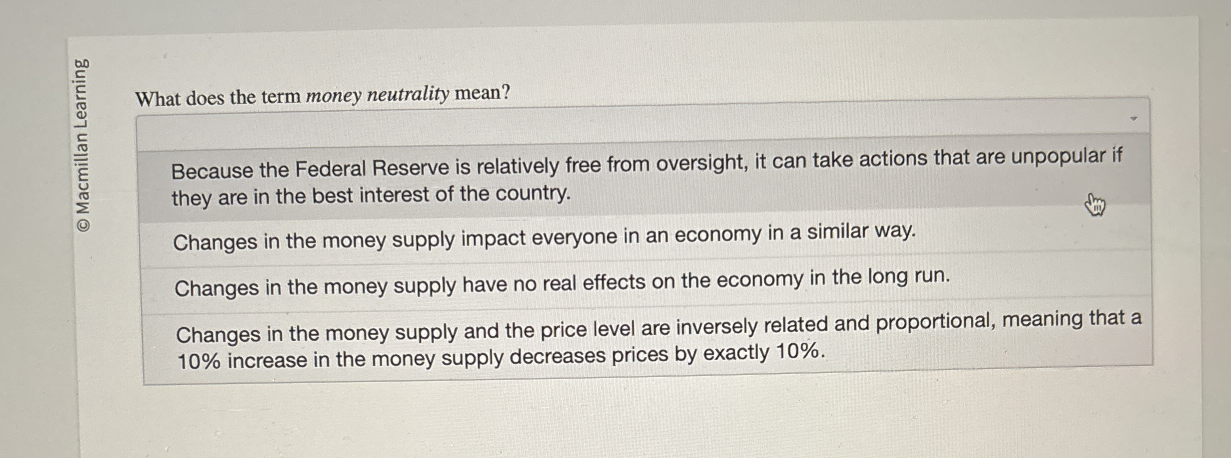 Solved What does the term money neutrality mean?Because the | Chegg.com