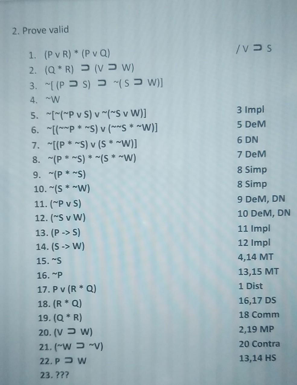 Solved 2 Prove Valid Ivas 3 Impl 5 Dem 6 Dn 7 Dem 1 Pv Chegg Com