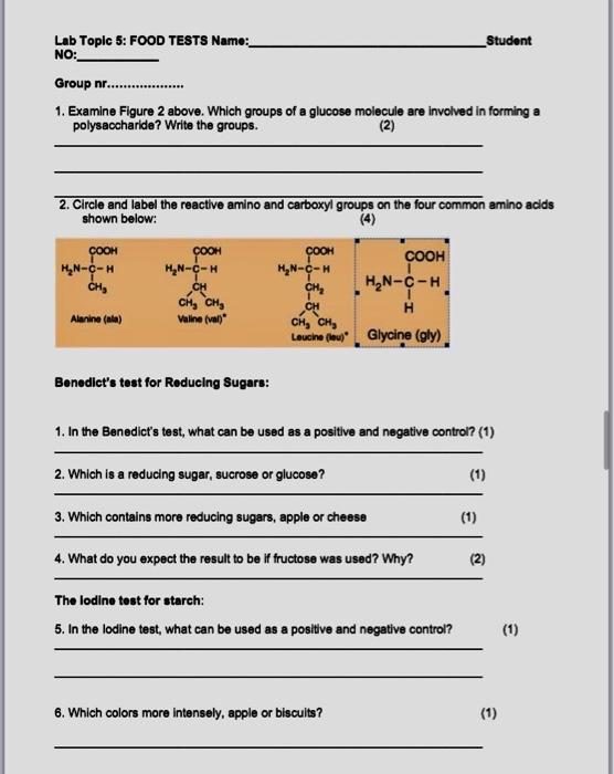 Solved Lab Topic 5: FOOD TESTS Name:_ _Student NO: Group | Chegg.com