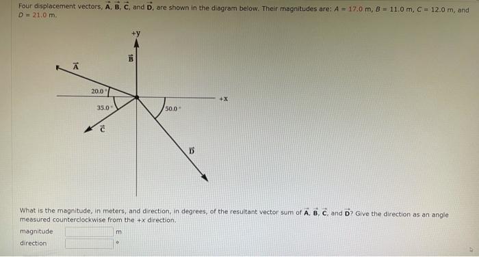 Solved Four displacement vectors, A,B,C, and D, are shown in | Chegg.com