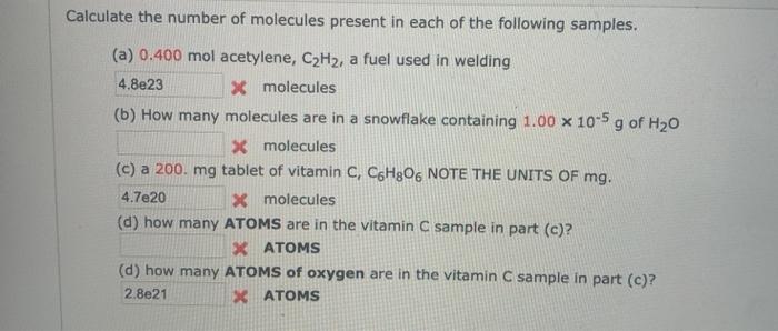 Solved Calculate the number of molecules present in each of | Chegg.com