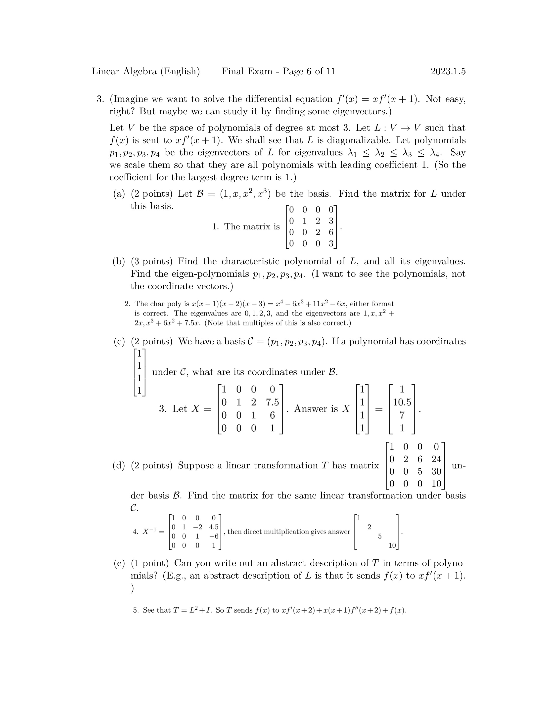 Solved Linear Algebra (English)Final Exam - ﻿Page 6 ﻿of | Chegg.com