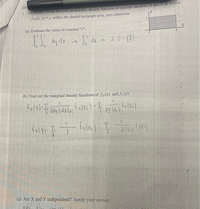 Solved 7. (20 Points) Given the joint probability density | Chegg.com