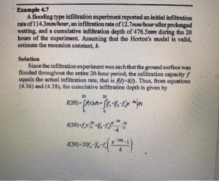 Solved A flooding infiltration experiment had an irsial | Chegg.com