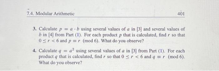 Solved 7.4 Modular Arithmetic Beginning Activity 1 | Chegg.com