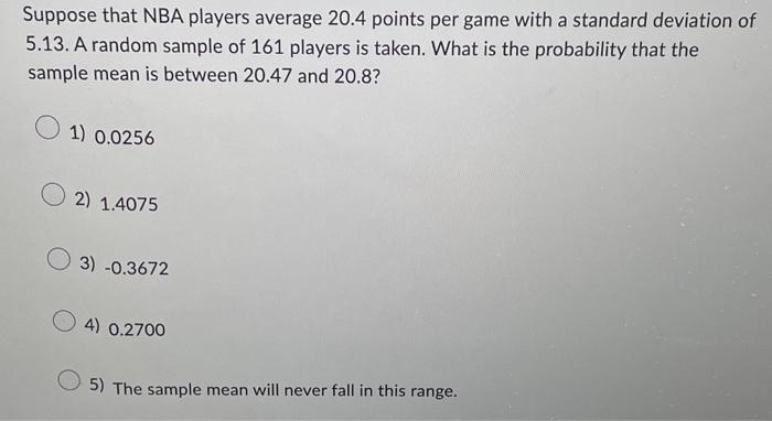 Solved Suppose that NBA players average 20.4 points per game | Chegg.com