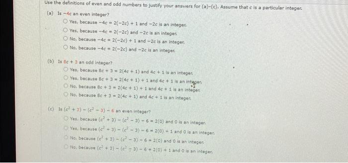 Solved Use the definitions of even and odd numbers to | Chegg.com