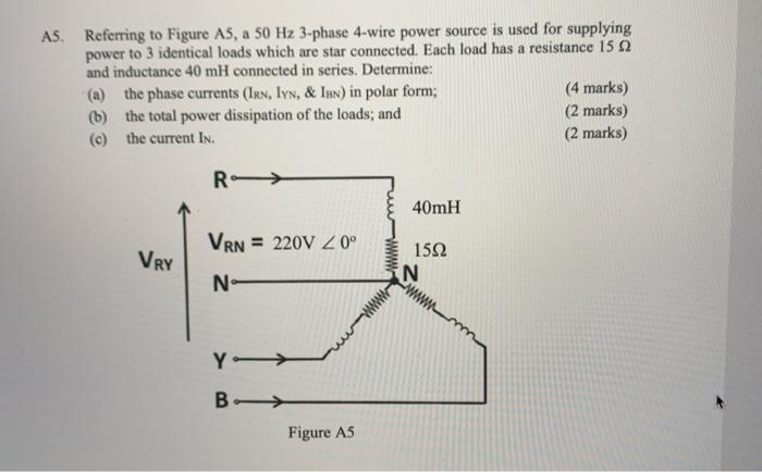 Solved AS. Referring to Figure A5, a 50 Hz 3-phase 4-wire | Chegg.com