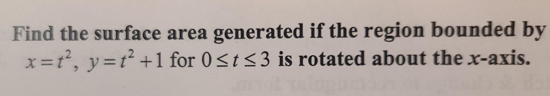 Solved Find the surface area generated if the region bounded | Chegg.com