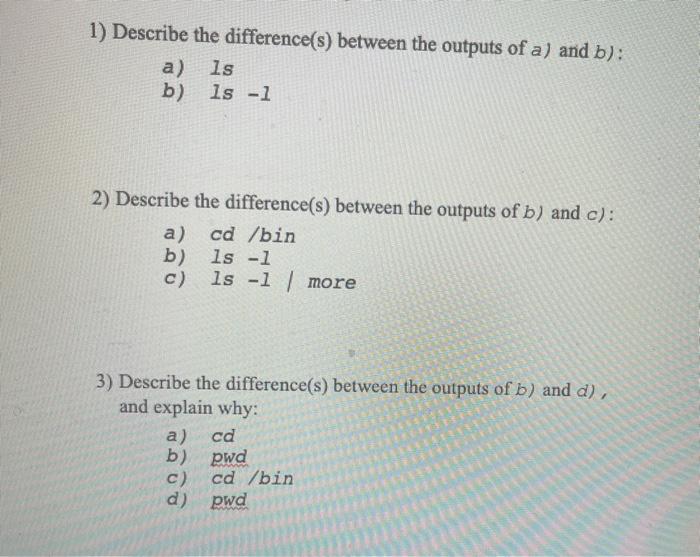 Solved 1) Describe the difference(s) between the outputs of | Chegg.com