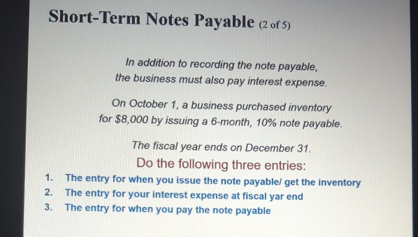 Solved Short-Term Notes Payable (2 of 5) In addition to | Chegg.com