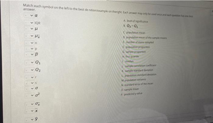 Solved Match each symbol on the left to the best de | Chegg.com