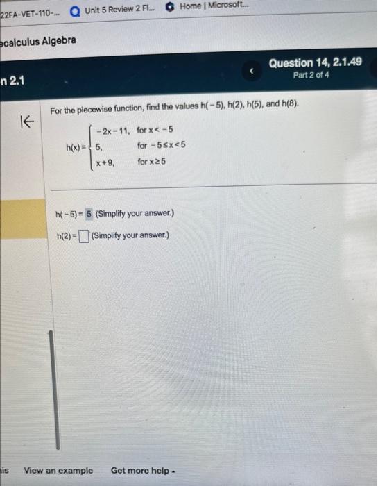 Solved For The Piecewise Function, Find The Values | Chegg.com