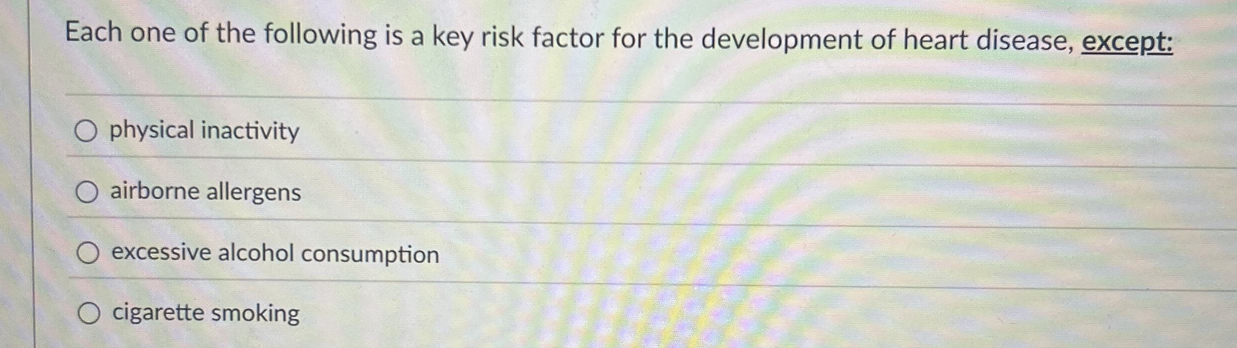 Solved Each One Of The Following Is A Key Risk Factor For Chegg Com