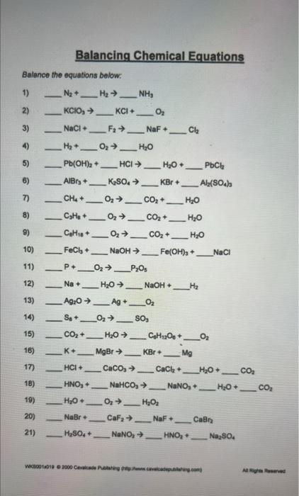 Solved Balancing Chemical Equations Balence The Equations 