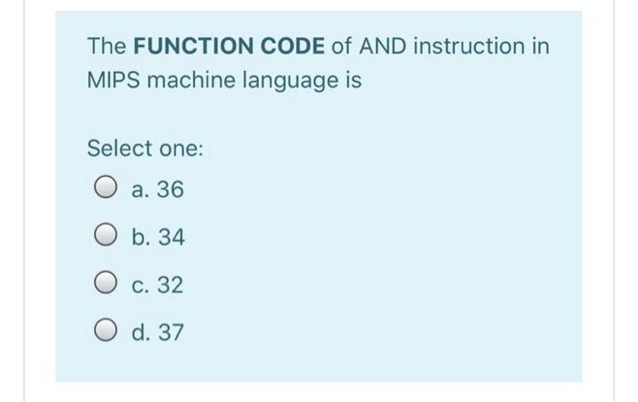 Solved The FUNCTION CODE of AND instruction in MIPS machine | Chegg.com