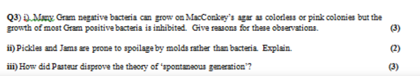 Solved (3) 03) 1. Many Gram negative bacteria can grow on | Chegg.com