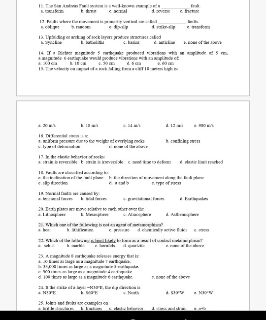 Solved 11. The San Andreas Fault system is a wellknown