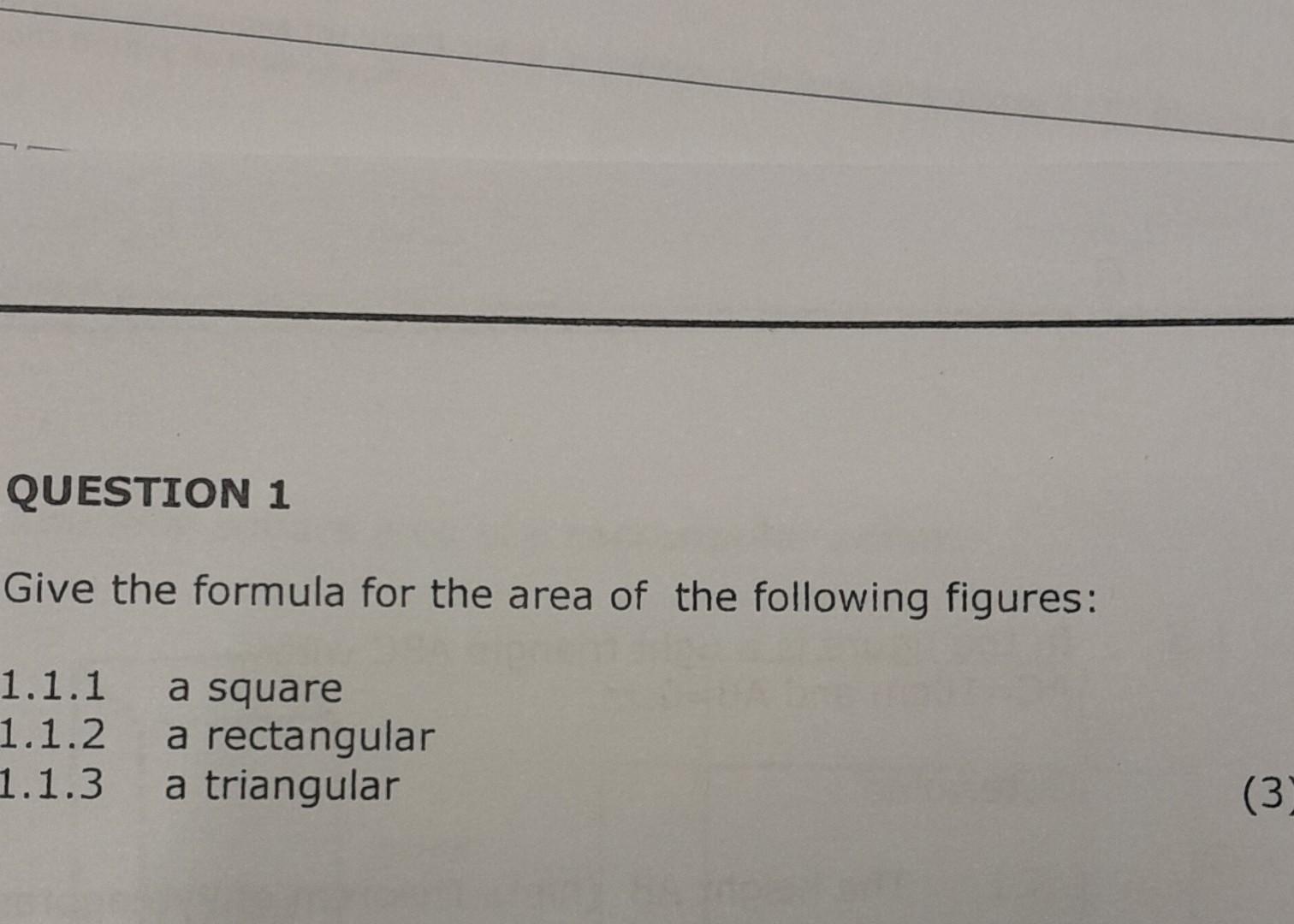 Solved QUESTION 1 Give the formula for the area of the | Chegg.com