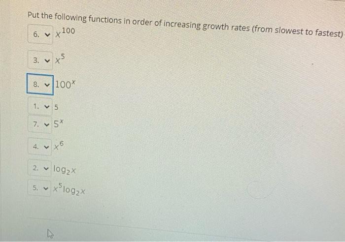 Solved Put The Following Functions In Order Of Increasing | Chegg.com