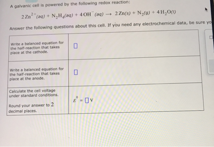 Solved A Galvanic Cell Is Powered By The Following Redox Chegg Com