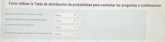 Favor utilizar la Tabla de distribución de probabilidad para contestar las preguntas a continuación: Determinar el tipo de co