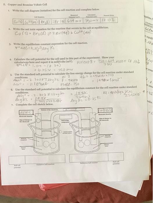 Solved C. Copper and Zinc Voltaic Cell 1. Write the cell