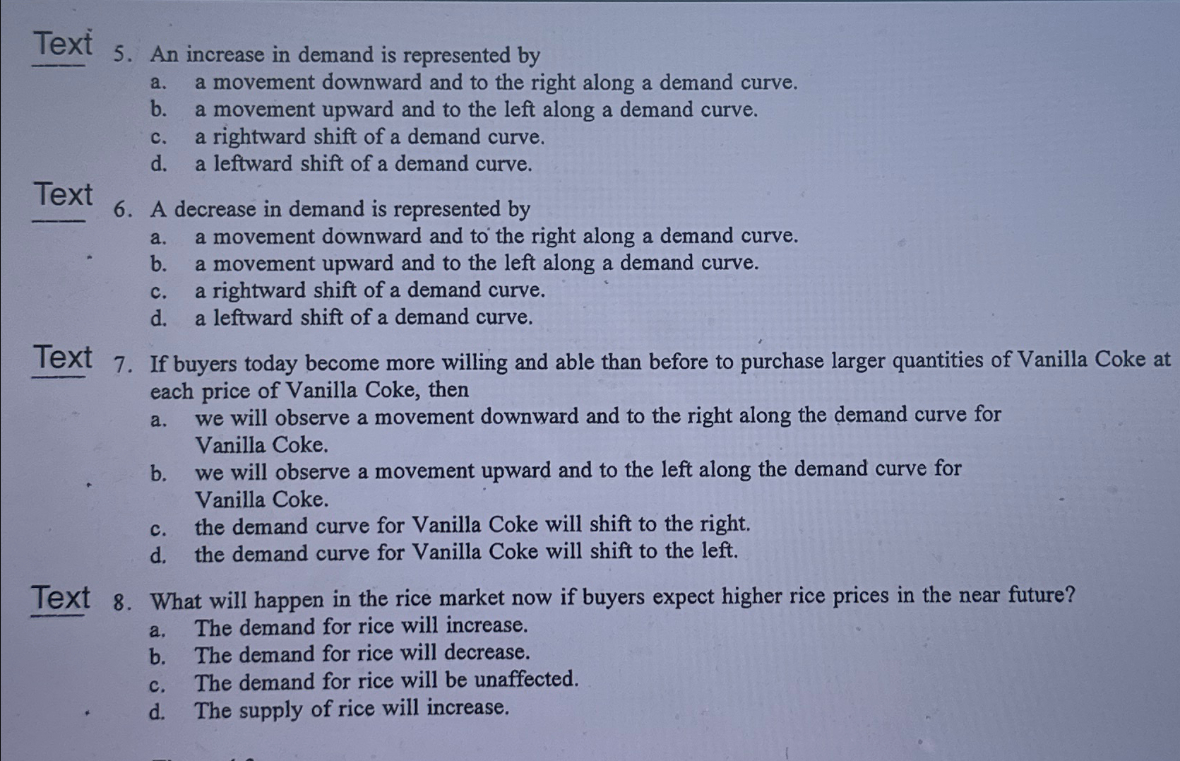 Solved Text5. ﻿An increase in demand is represented bya. ﻿a | Chegg.com