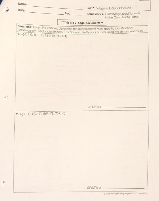 Solved Unit 7 Polygons Quadrilaterals Homework 6 Clas Chegg Com