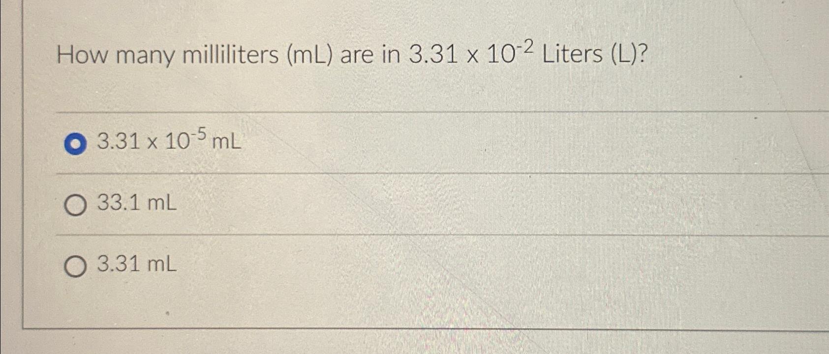 2 3 c is how many ml