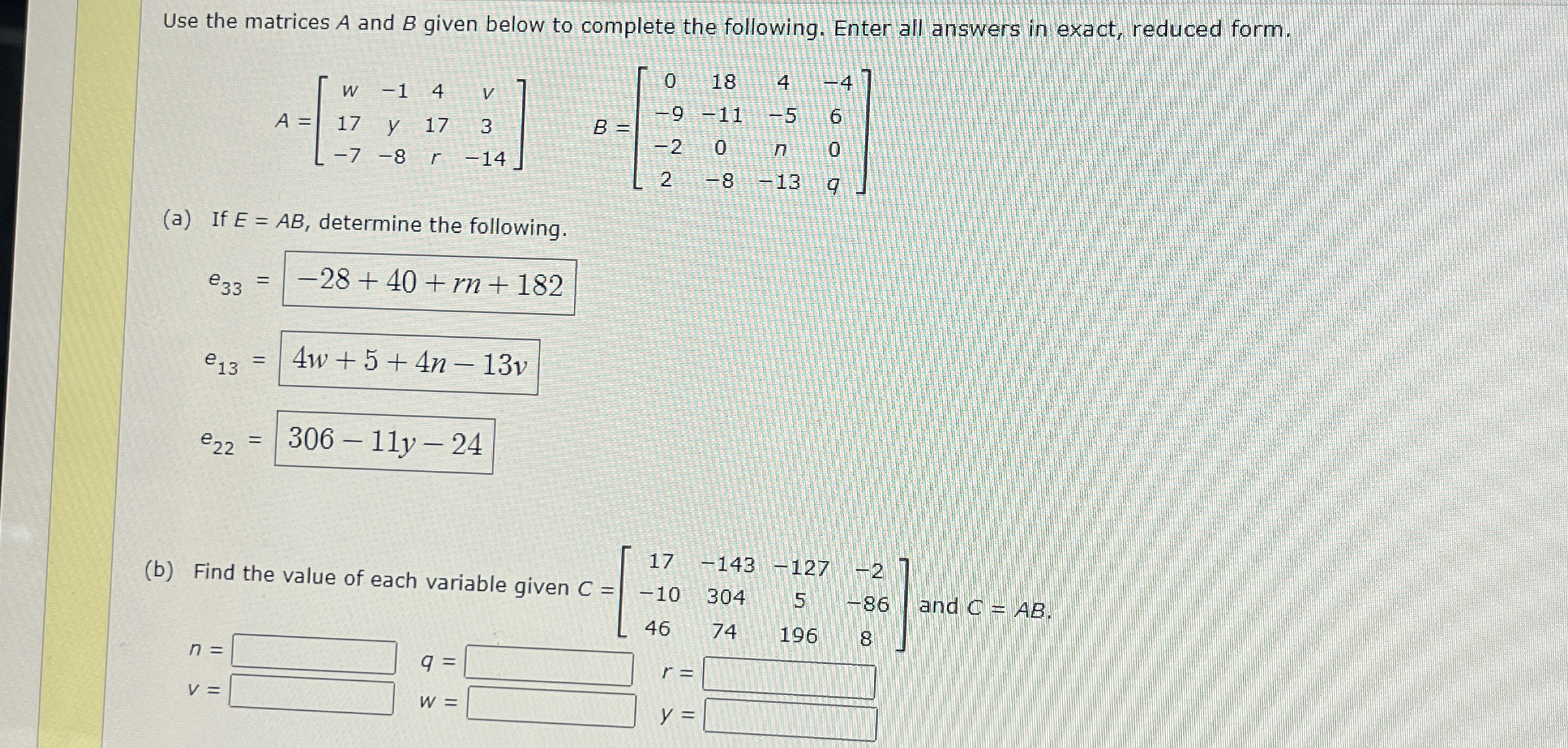 Solved Use the matrices A and B ﻿given below to complete the | Chegg.com