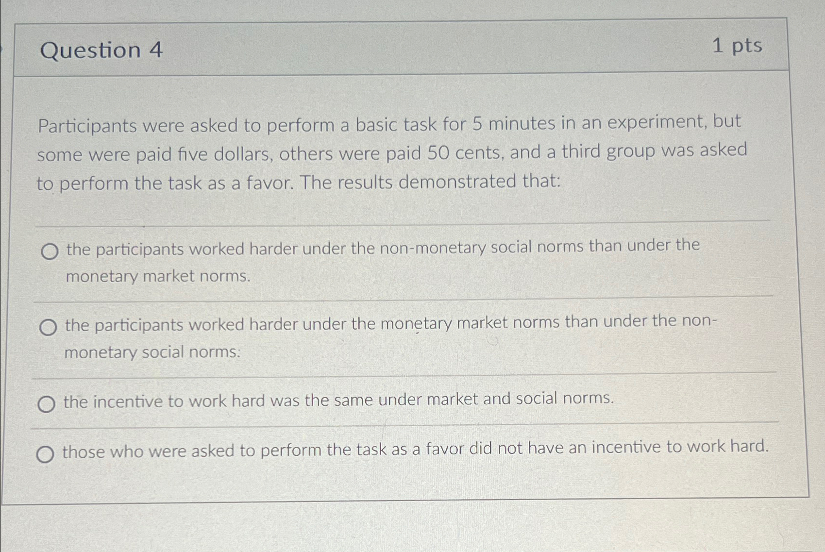 Solved Question 41ptsParticipants were asked to perform a | Chegg.com