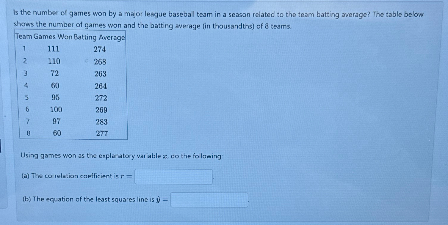 Solved Is the number of games won by a major league baseball | Chegg.com