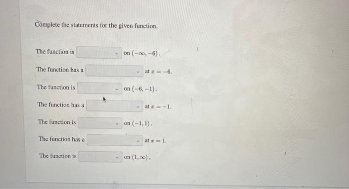 Solved Complete the statements for the given function. The | Chegg.com