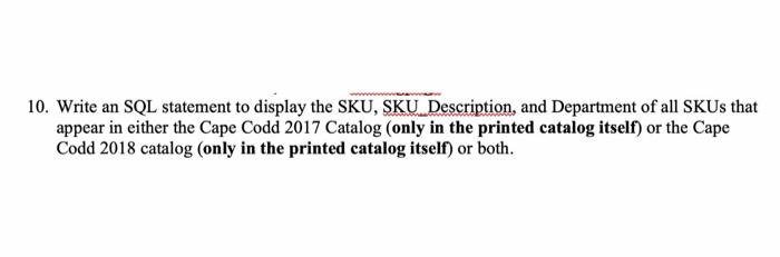 10. Write an SQL statement to display the SKU, SKU | Chegg.com
