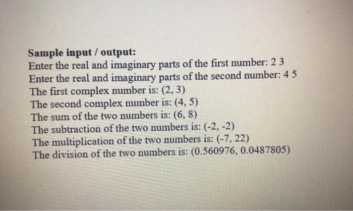 Solved 6 8 10 11 12 13 14- 15 Create a class called Complex | Chegg.com