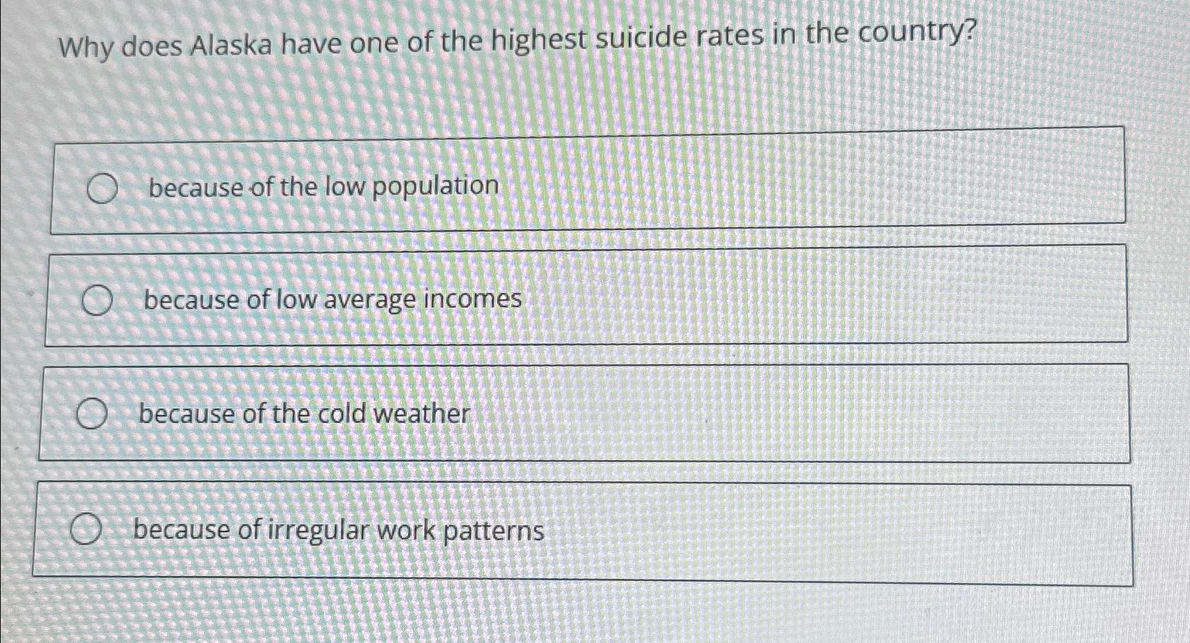 Solved Why does Alaska have one of the highest suicide rates