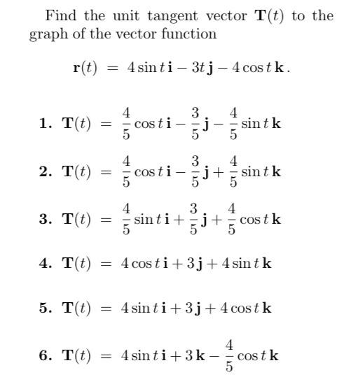 Solved Find the unit tangent vector T(t) to the graph of the | Chegg.com