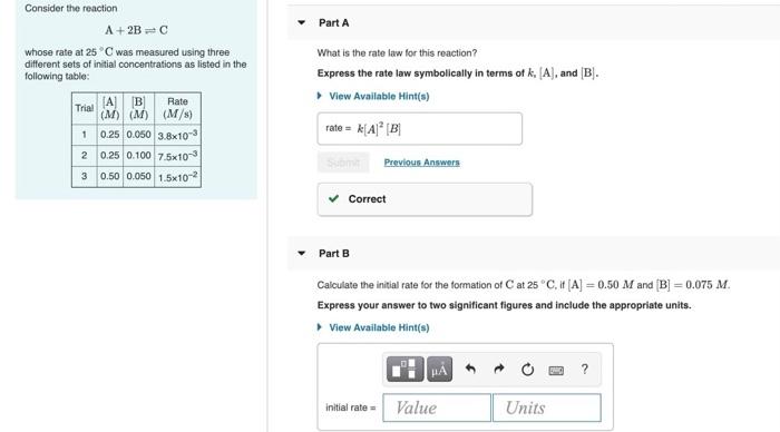 Solved Part A Consider the reaction A+B=0 whose rate at 25 C | Chegg.com