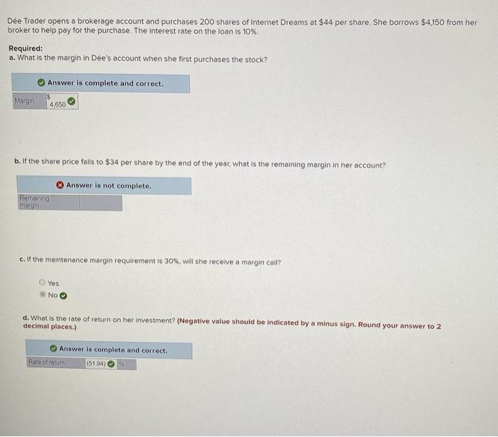 Solved Dée Trader Opens A Brokerage Account And Purchases | Chegg.com