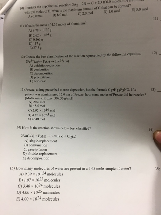 Solved 10) Consider the hypothetical reaction: 3A2+ 2B C+ 2D | Chegg.com