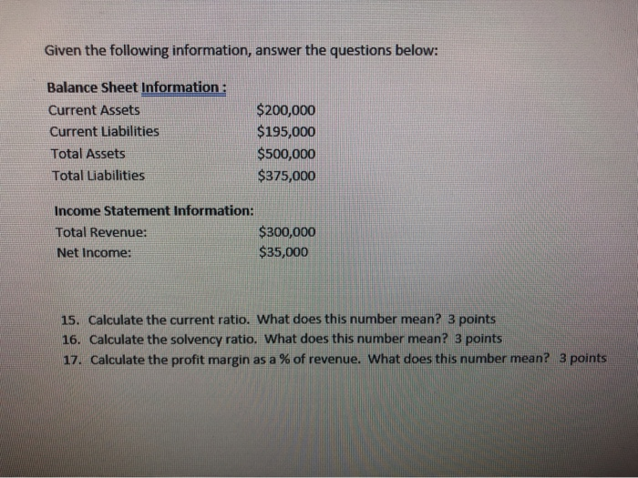Solved Given the following information, answer the questions | Chegg.com